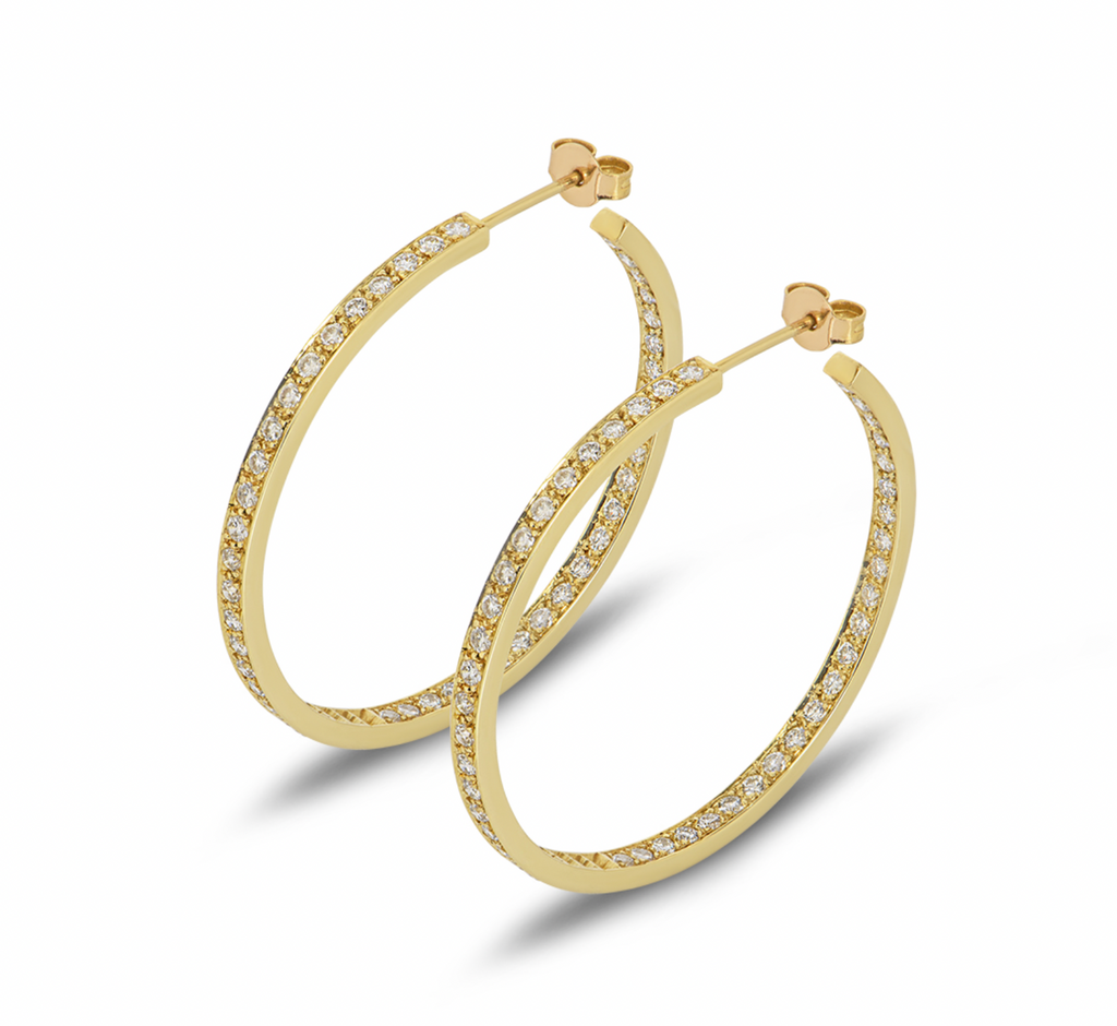 18ct yellow gold & diamond hoop earrings 2.35ct TDW