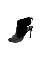 black embossed croc leather & suede Jane heeled booties