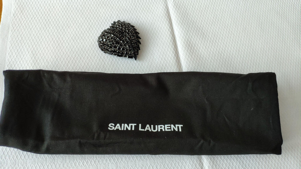 Saint Laurent Black Crystal Embellished Brooch