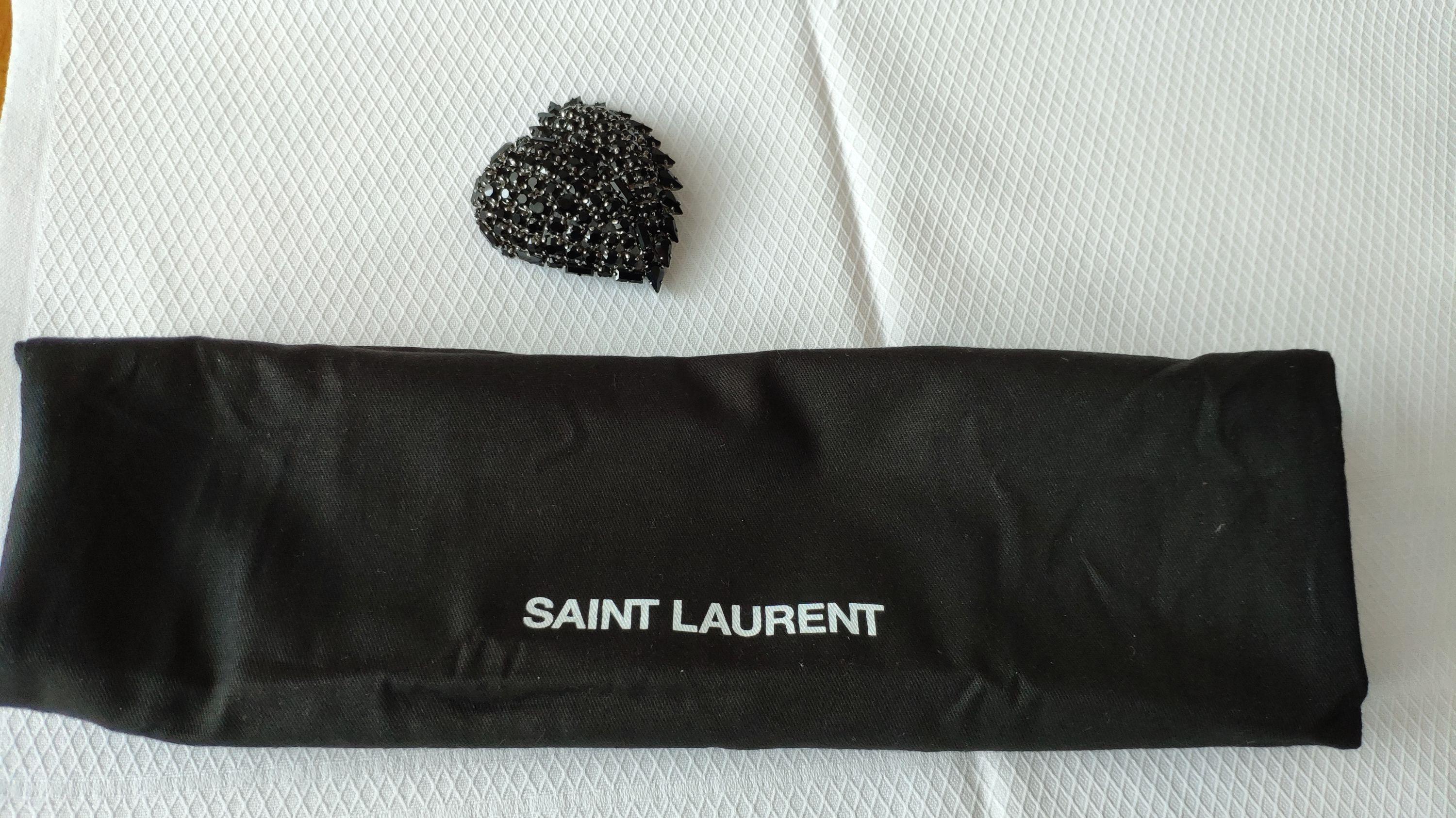 Saint Laurent Black Crystal Embellished Brooch