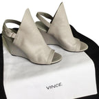 Vince Grey Peep-Toe Wedge Slingback Sandals