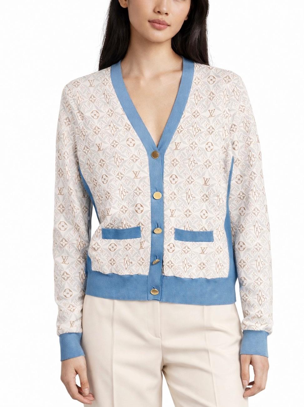 Louis Vuitton White and Blue Cardigan