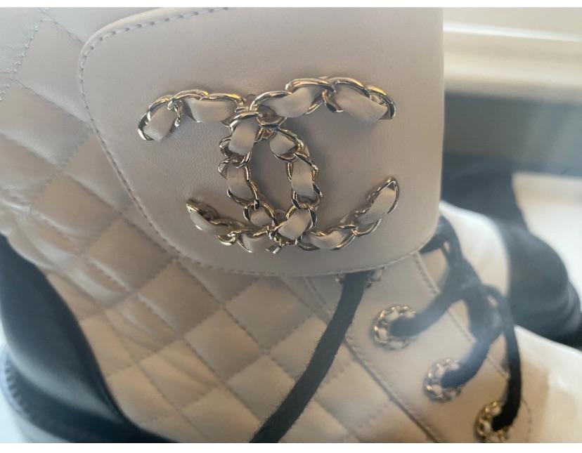 Quilted White Lace Up Boot