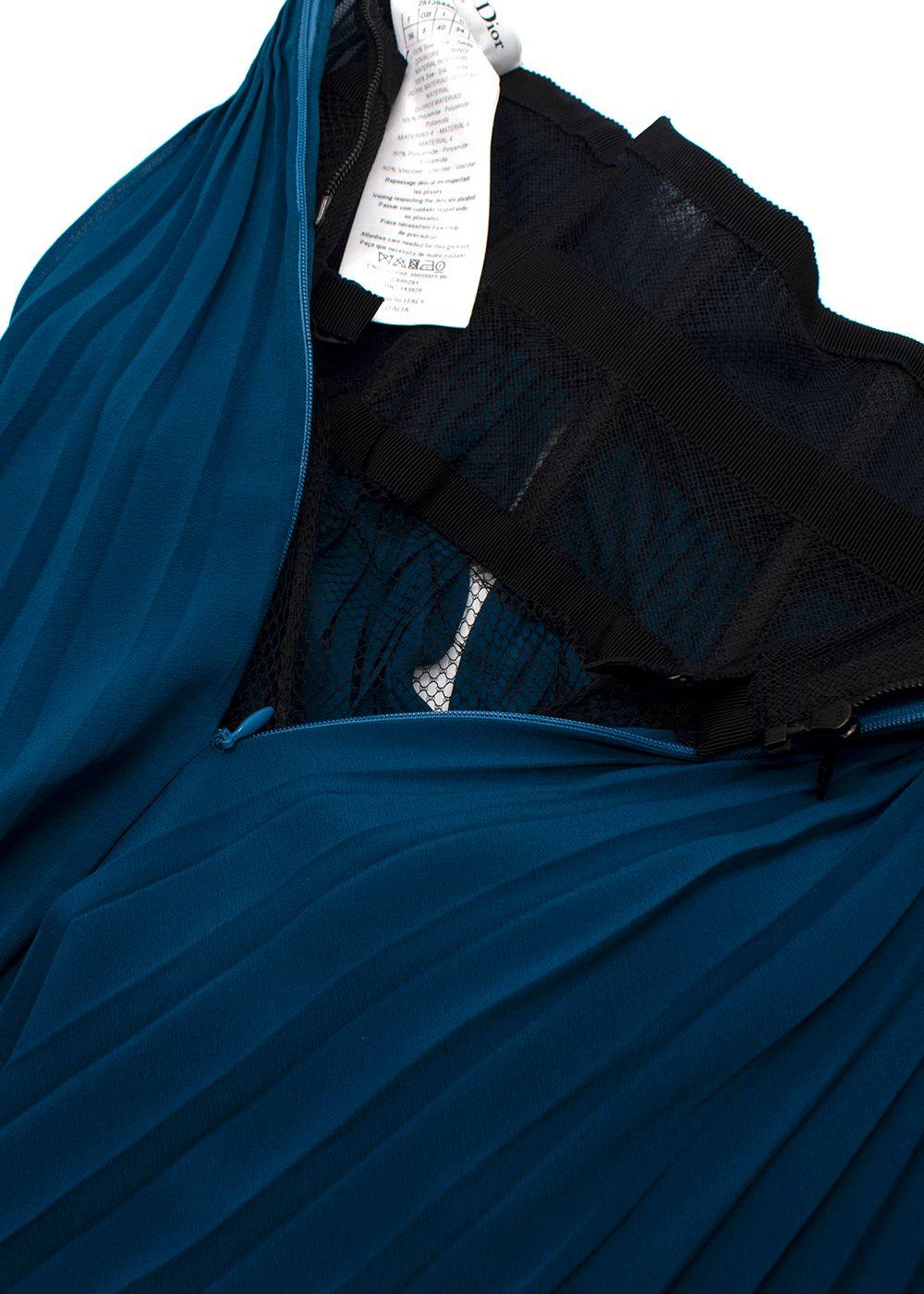 Christian Dior Teal Silk  And Black Lace Pleated Midi Skirt