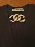 Black ribbed knit chain detail top