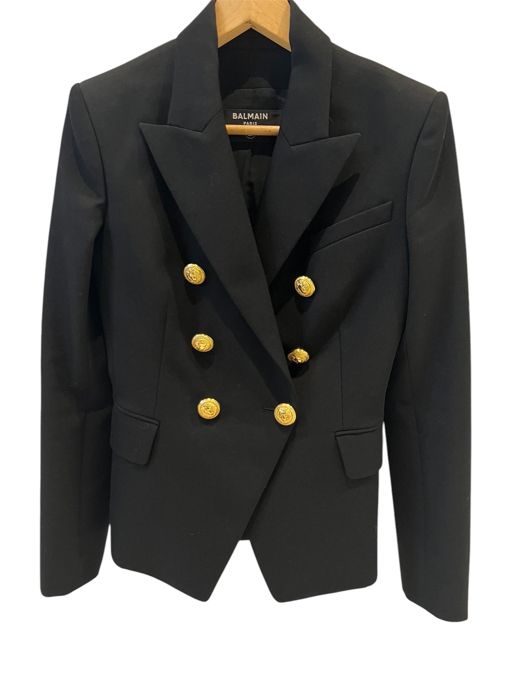 Balmain Black Double Breasted Blazer with Gold Button Detail