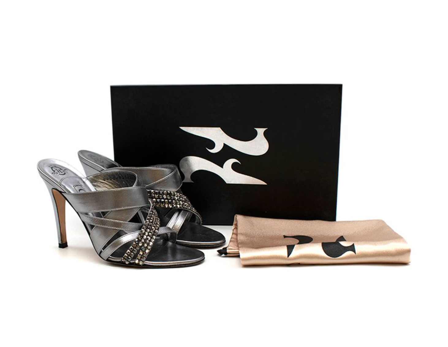 Crystal Embellished Silver Mules
