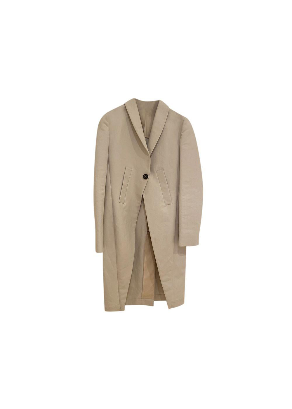 beige crinkled cotton single-button coat