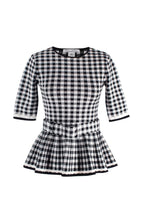 Oscar De La Renta Monochrome Houndstooth Belted Peplum Top