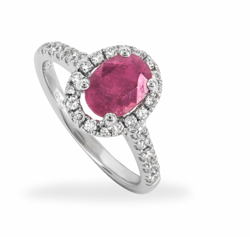 18kt White Gold Diamond & Ruby Ring - Size 50