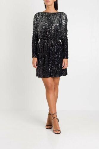 Saint Laurent Black Sequin Long Sleeve Mini Dress