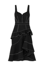 Alexander McQueen Black Denim Ruffled Asymmetric Midi Dress
