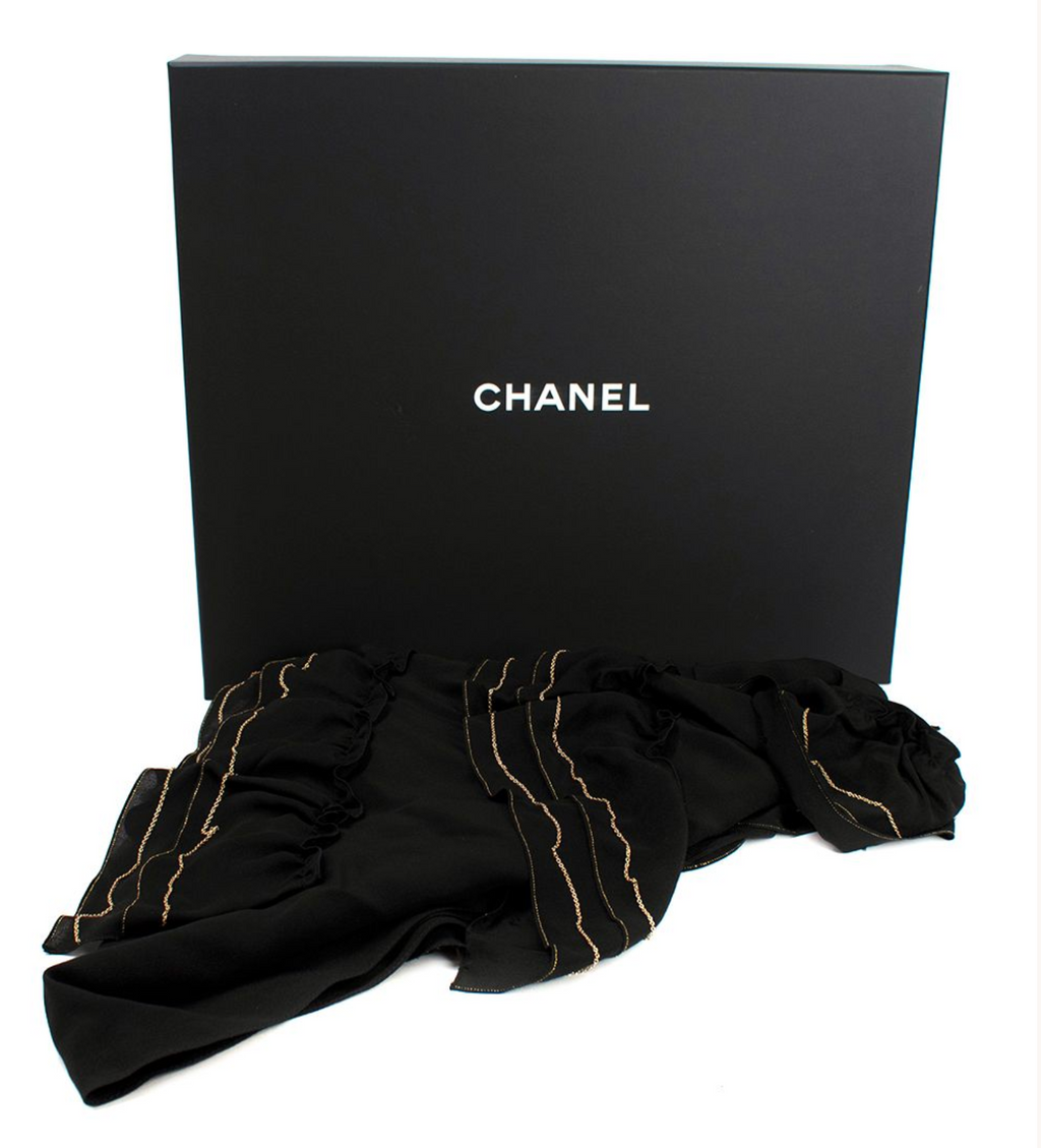 Chanel Black & Gold Tiered Chain Trimmed Scarf Top