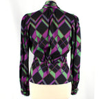 Diane Von Furstenberg Purple Geometric Print Pussy-bow Silk Blouse