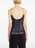 Ferragamo Black Twisted-Strap Satin Top.