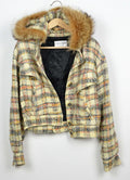 Krizia Wool Blend Fur Trim Check Jacket