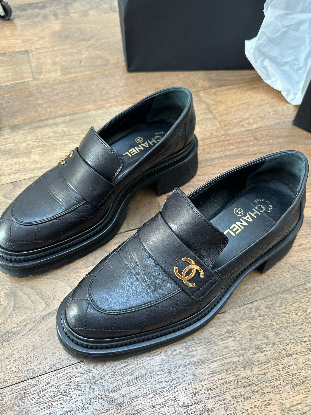 Chanel Black Quilted Leather Chunky Platform Loafers