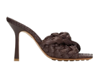 Brown Rafia Intrecciato Stretch Heeled Mules