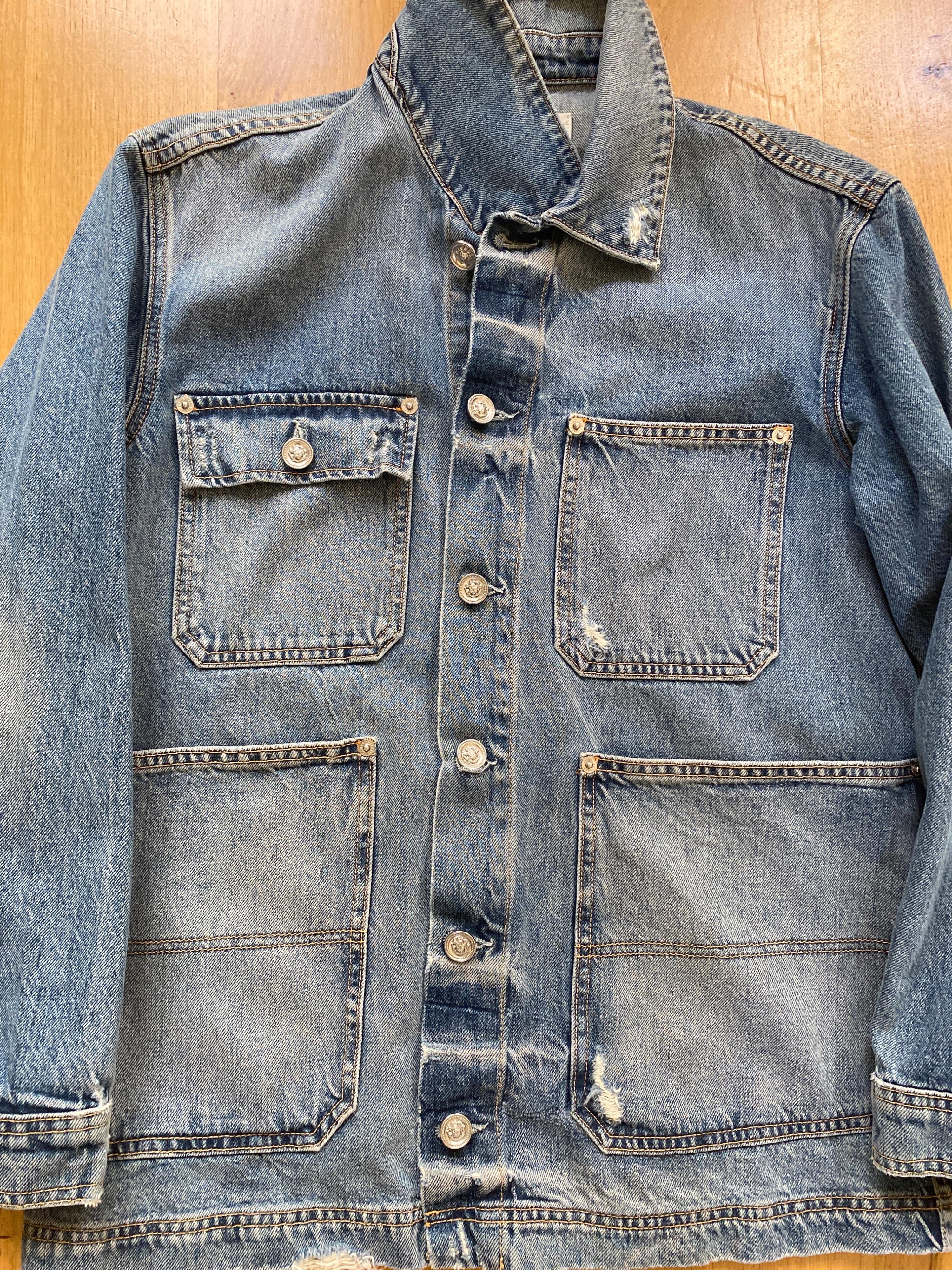 Distressed Denim Worker Utility Jacket