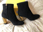 Fendi Black Suede Ankle Boots with Gold Spiked Heel