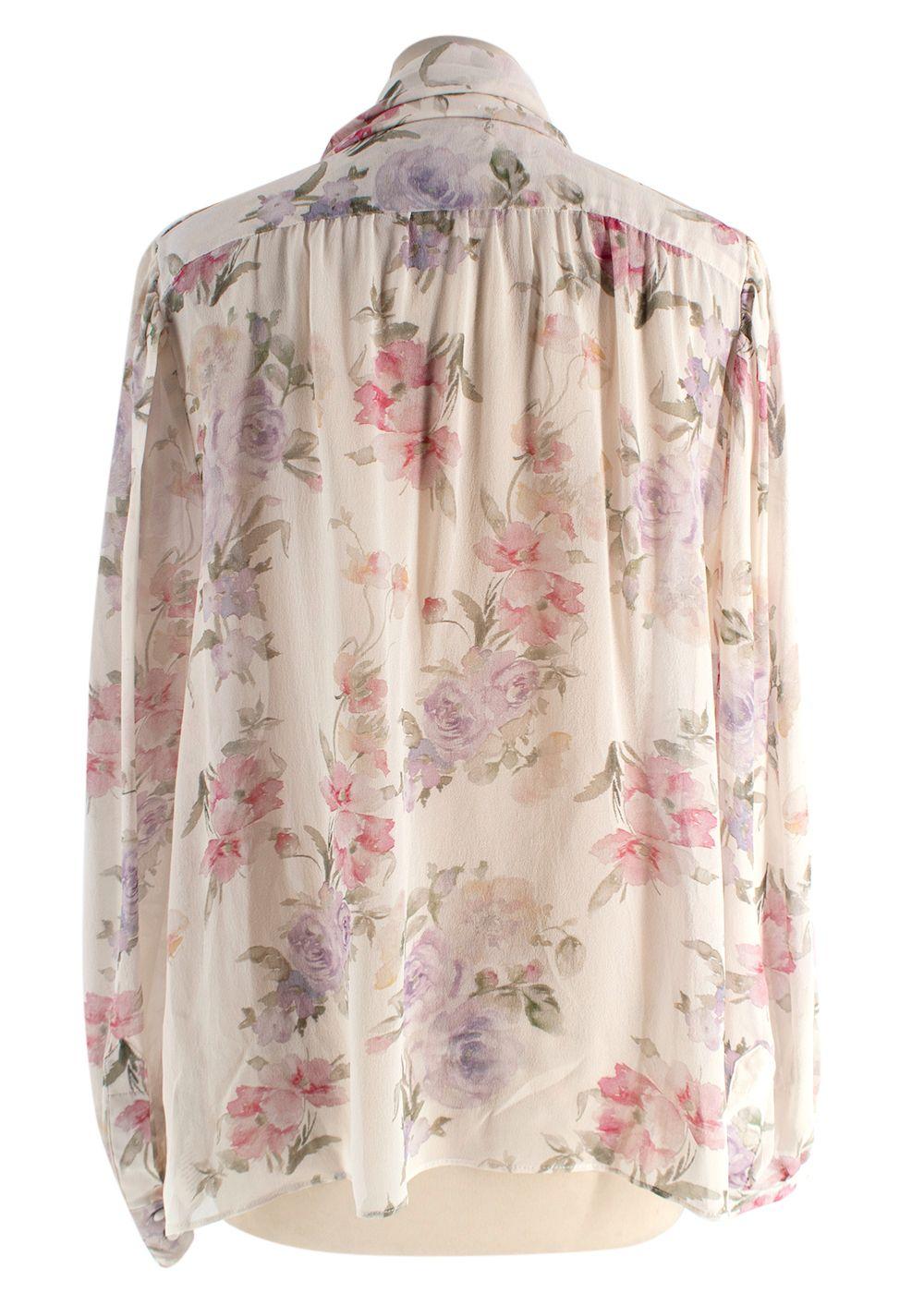 Love Shack Fancy Semi Sheer Silk Floral Printed Blouse