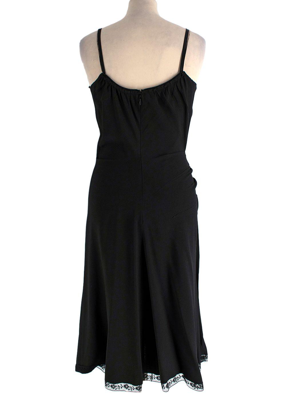 Prada Black Ruched Laced Hem Midi Dress