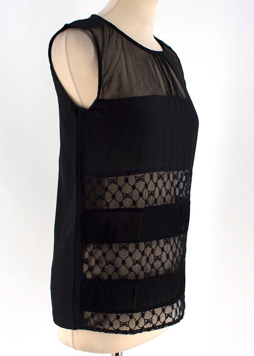 Maje Black Lace Panel Silk Top