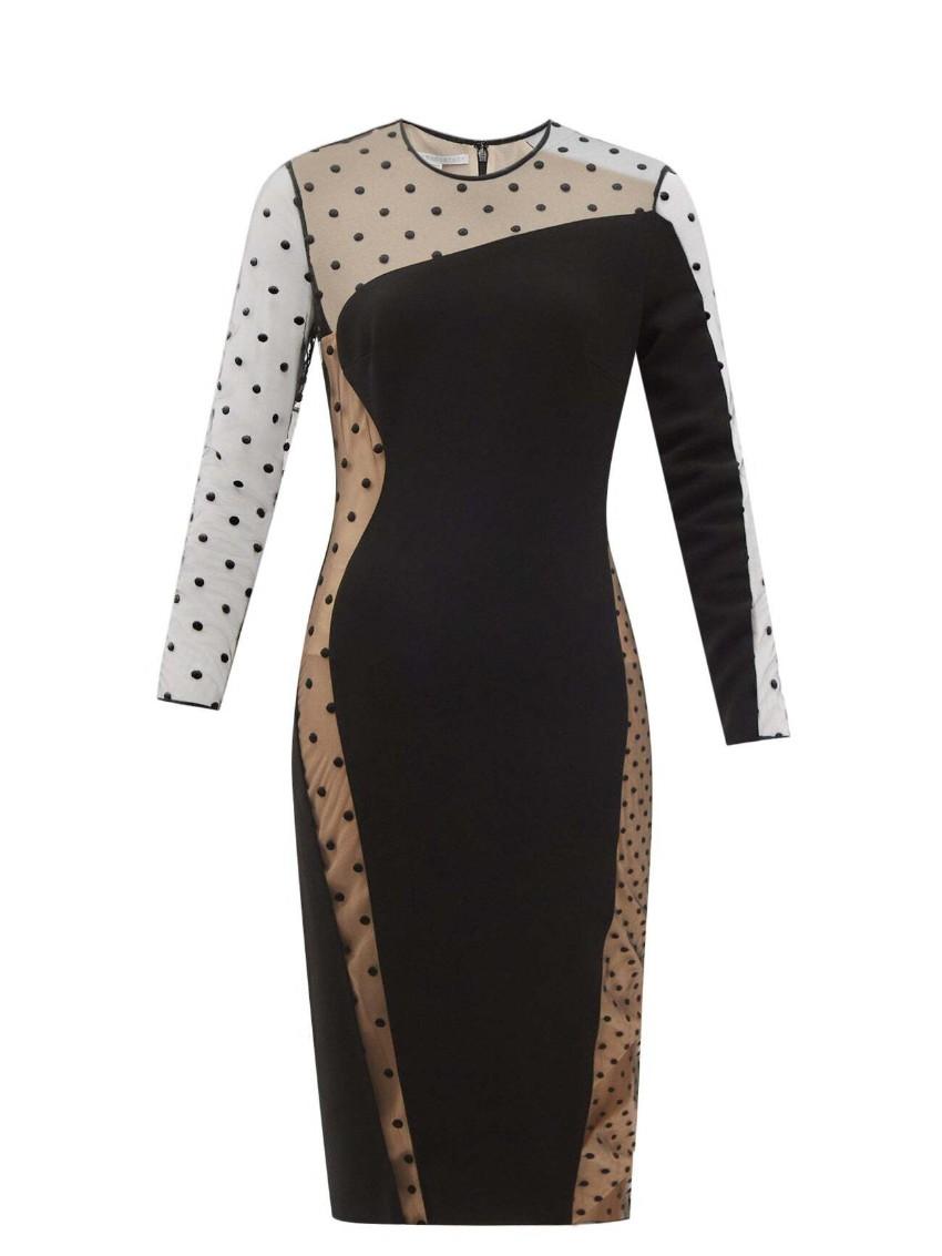 Stella McCartney Black Cady & Dotted Tulle Dress