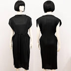 Black Pleats Please Confetti Bits Mock Neck dress