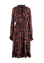 Dolce & Gabbana Black and Rose Floral Midi Silk Dress
