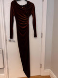 Cinnamon Velvet Long Off-Shoulder Dress