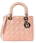 Dior Pink Patent Leather Medium Lady Dior with Silver Hardware