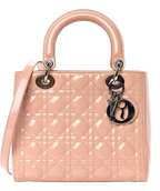 Dior Pink Patent Leather Medium Lady Dior with Silver Hardware