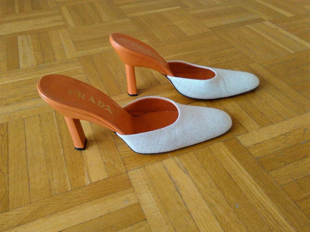 Prada Sabot linen and leather mules