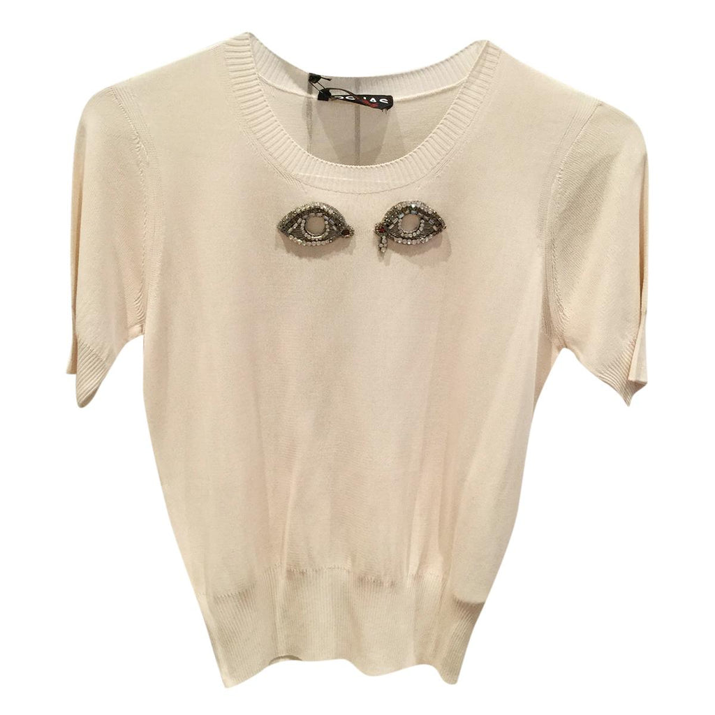Rochas embellished-eyes short-sleeved knit top