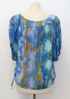 Single Aqua Blue Print Silk Top