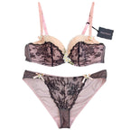 Chantal Thomass Pink Tulle & Black Leavers Lace Hand Embroidered Daisy Set