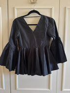 Black Cotton Peplum Top