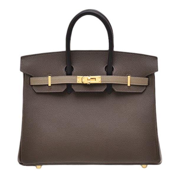Tricolour Epsom 25cms Birkin Ecorce Etoupe Noir with Gold Hardware