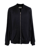 Black Satin Panther Embellished Bomber Jacket