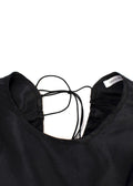 Black Puff Sleeved Tie Back Blouse