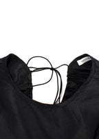 Black Puff Sleeved Tie Back Blouse