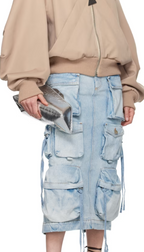 The Attico Blue Pocket Denim Midi Skirt