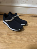 Verona Black Knit Trainers with White Pearl and Crystal Detailing