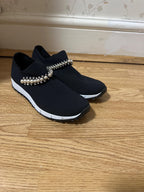 Verona Black Knit Trainers with White Pearl and Crystal Detailing