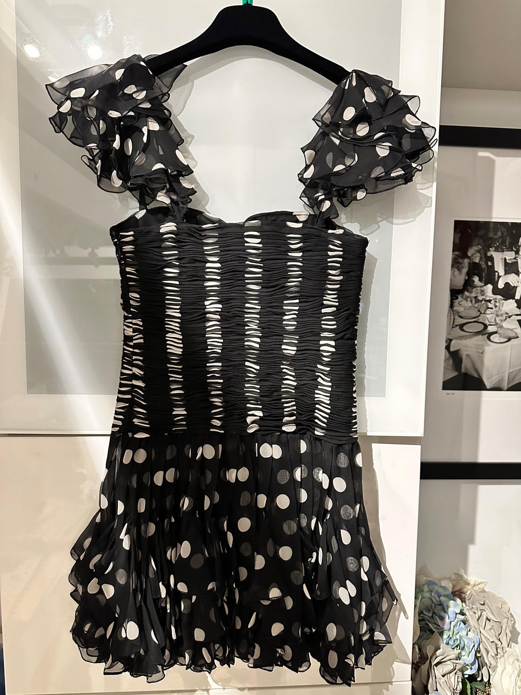 Valentino Black and White Polka Dot Ruched Mini Dress