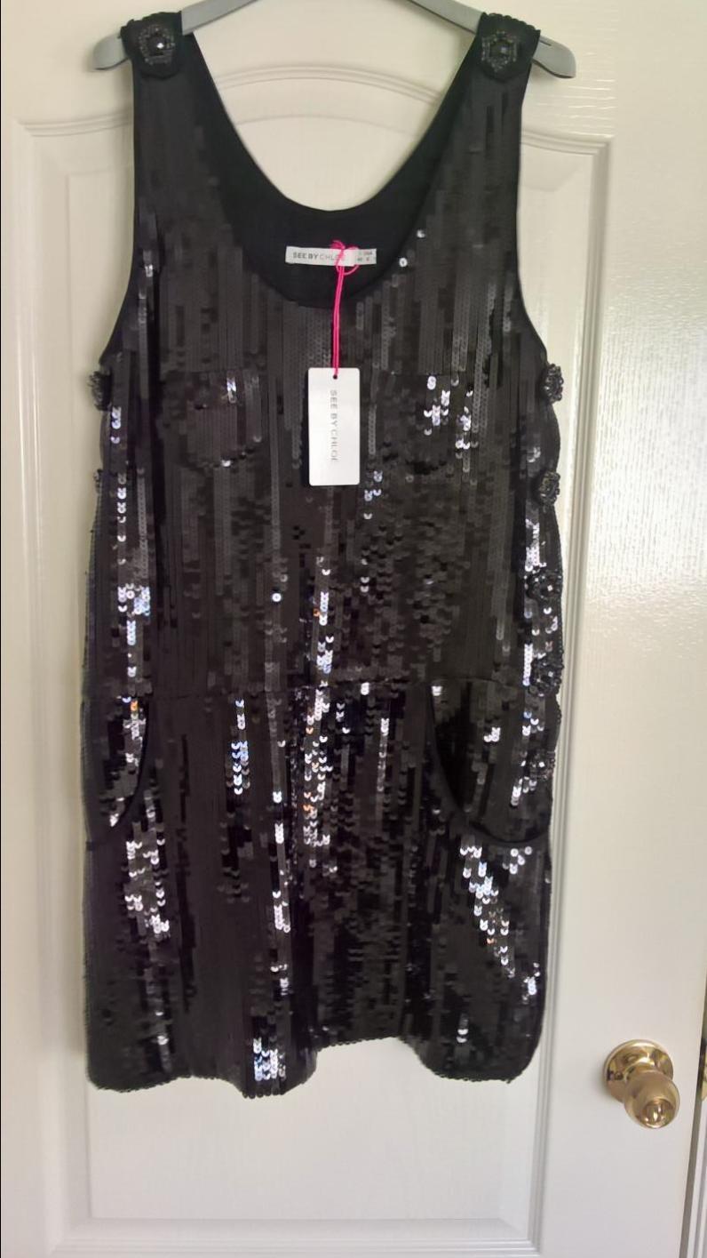 See by Chloe sequinned black party dress
