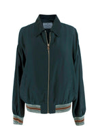 Prada Green Lightweight Bomber Jacket with Stripe Cuff Detail