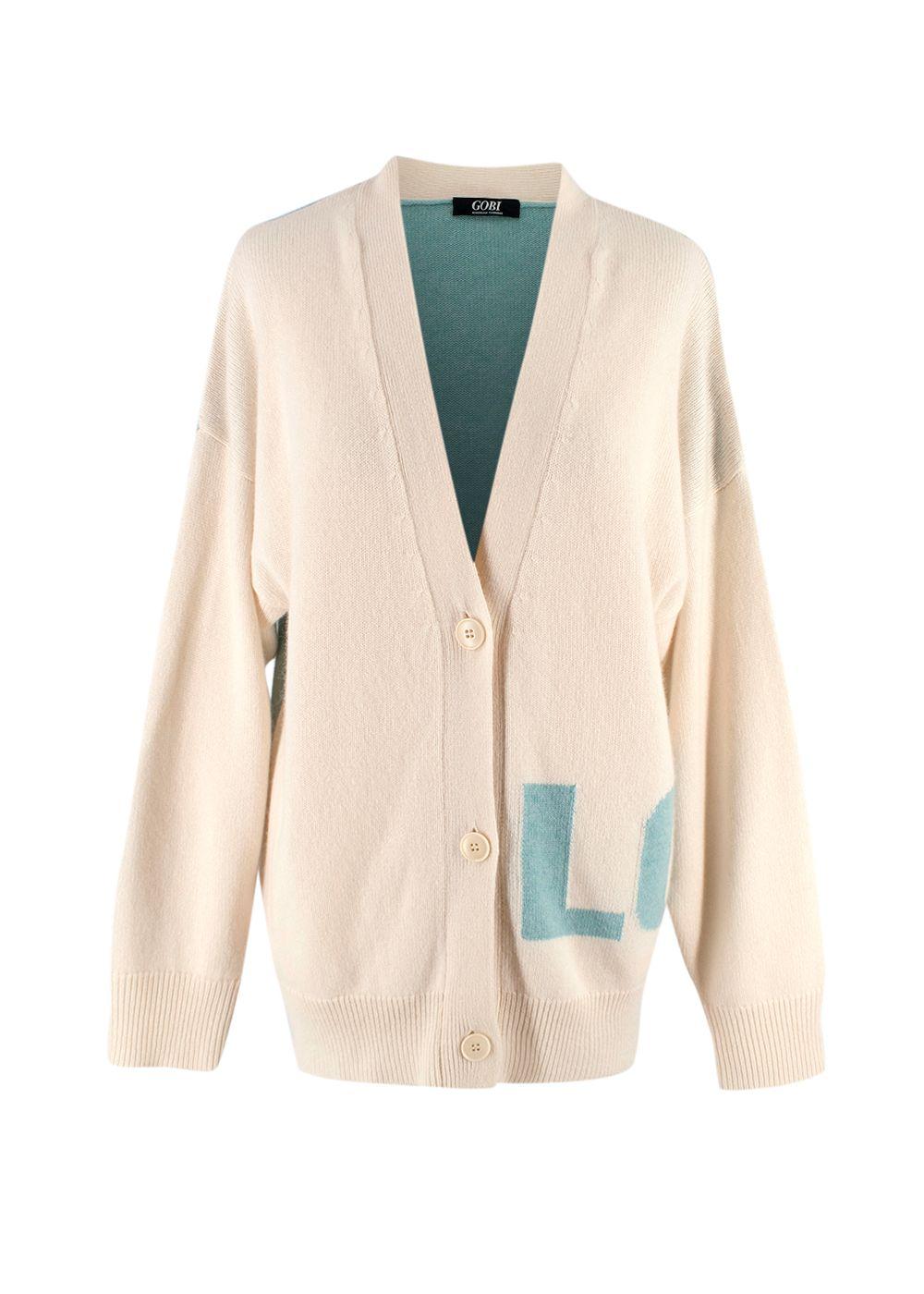 Gobi Cream and Green Cashmere LOVE Cardigan