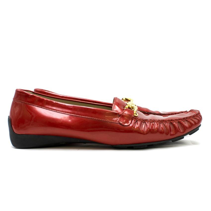 St. John Red Metallic Leather Loafers